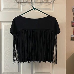 Zara navy blue fringe top!